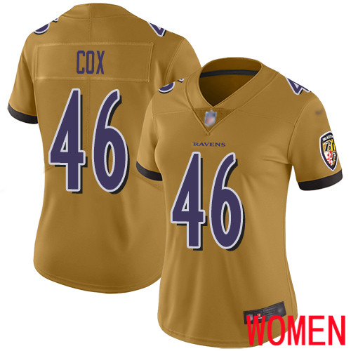 Baltimore Ravens Limited Gold Women Morgan Cox Jersey NFL Football 46 Inverted Legend